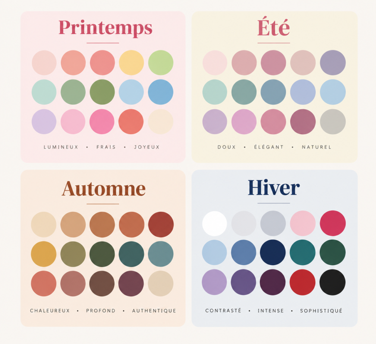 palettes de couleurs des quatre saisons en colorimétrie